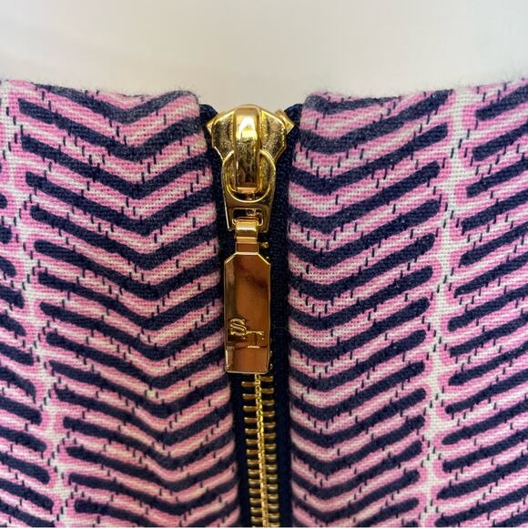 Southern Tide Audrey Ikat Chevron Mini Shift Dress Pink Size 4 Blue Gold Zip - Picture 5 of 10